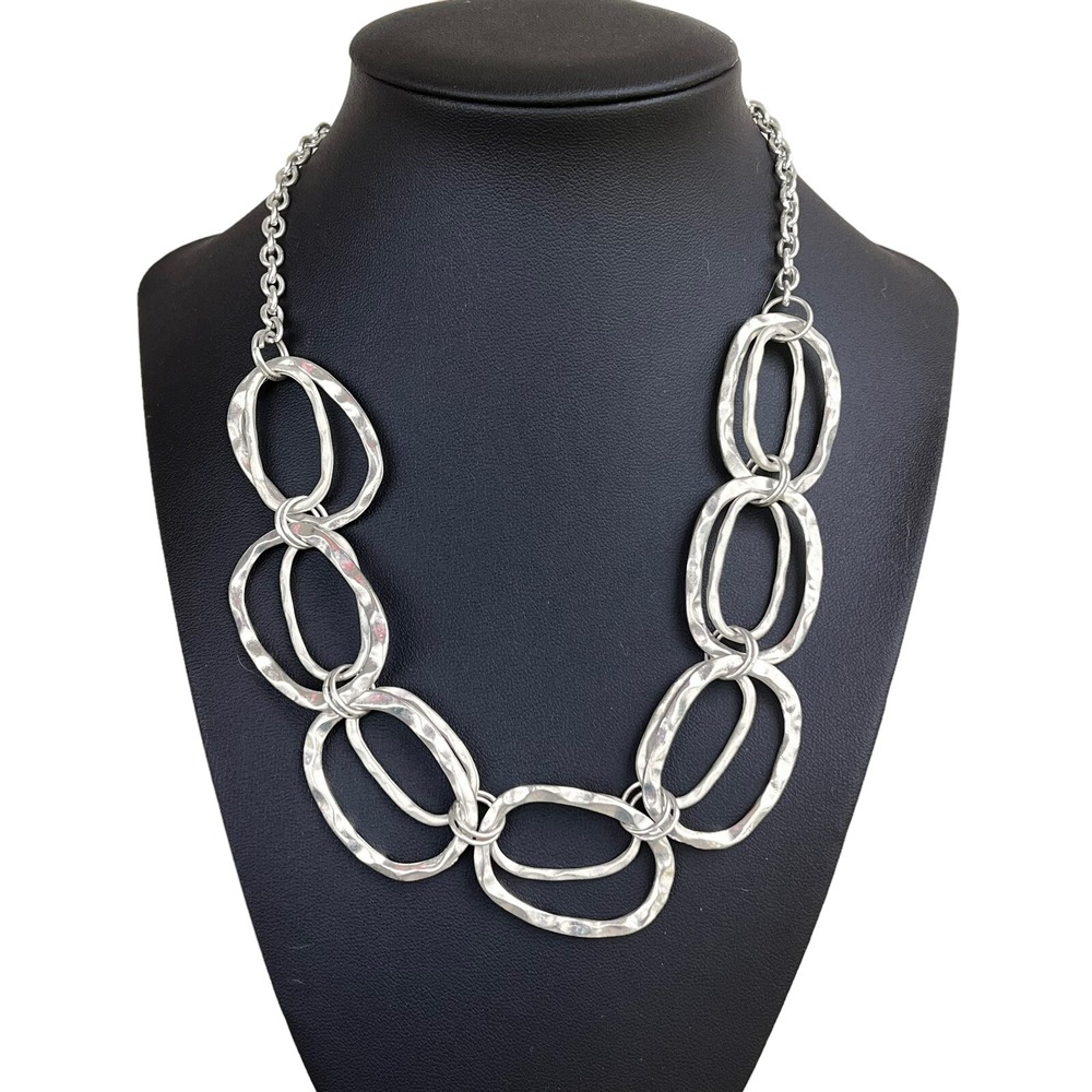 SILVER TONE Oval Links Princess Necklace 17‎ in + 3 in Ext.